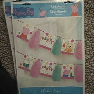 Peppa Pig Party Garland with Pink and Green Tassels